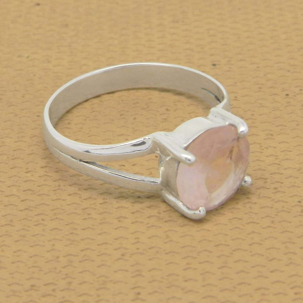 Rose Quartz 8mm Round 18k Gold Plated and 925 Sterling Silver Prong Set Ring