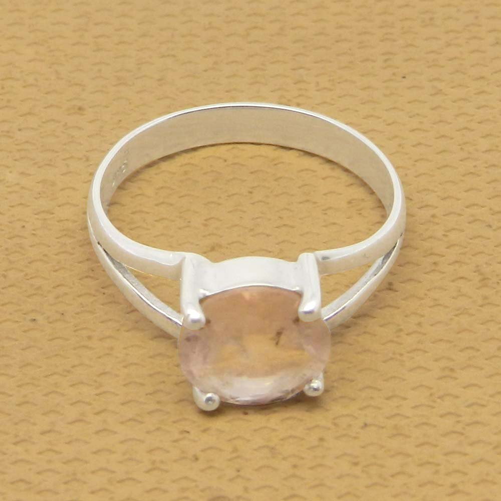 Rose Quartz 8mm Round 18k Gold Plated and 925 Sterling Silver Prong Set Ring