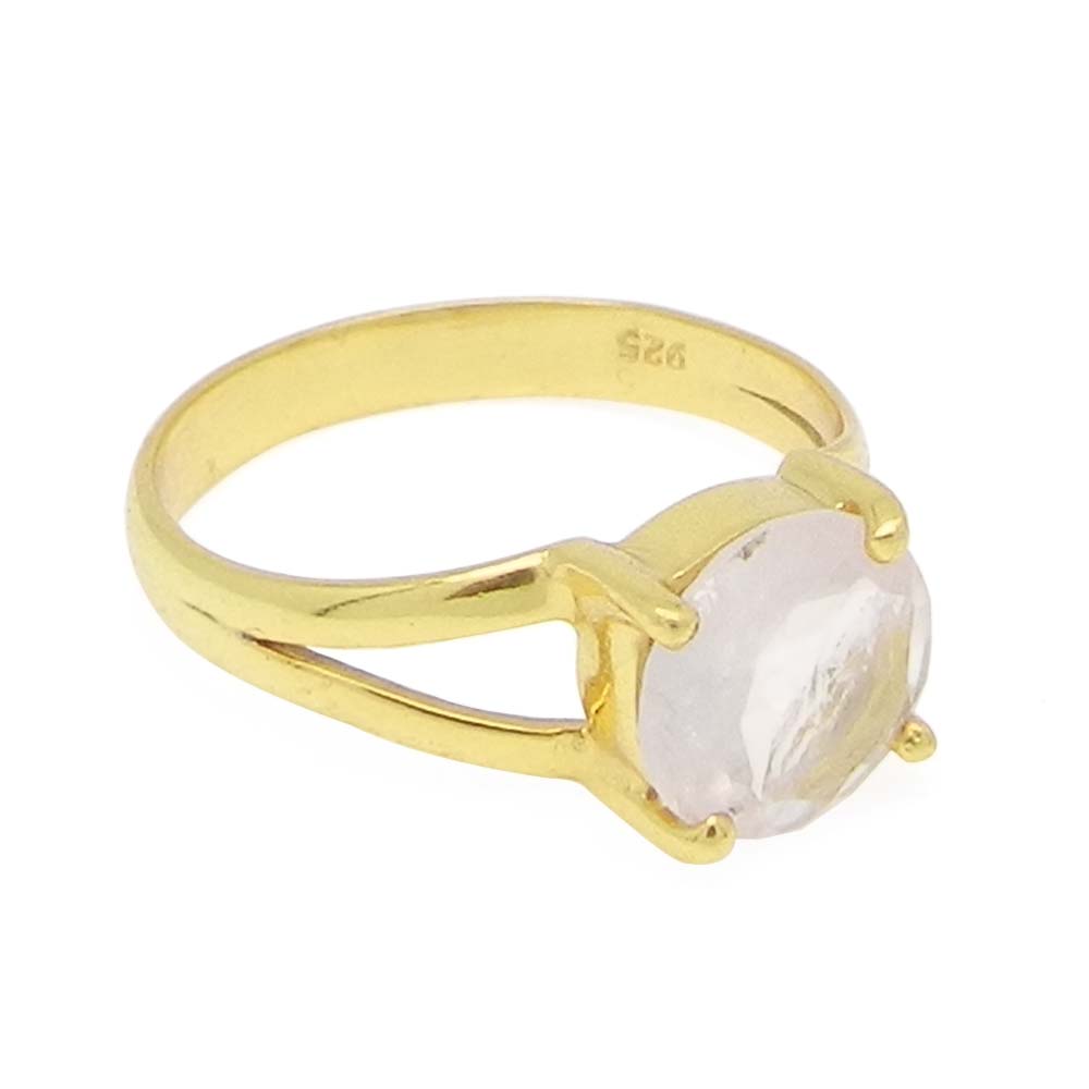 Rose Quartz 8mm Round 18k Gold Plated and 925 Sterling Silver Prong Set Ring