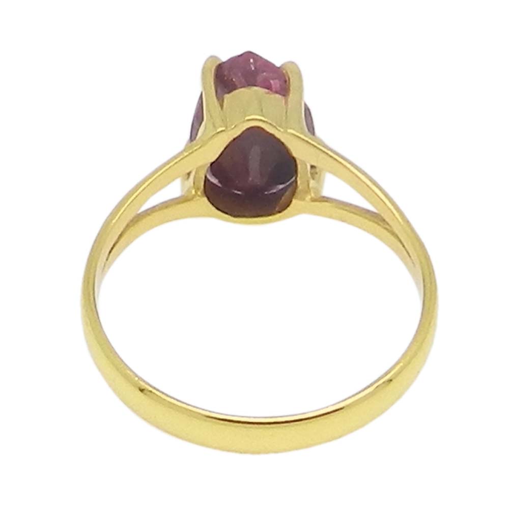 Ruby Corundum 10x7mm Pear 18k Gold Plated Silver Prong Set Ring