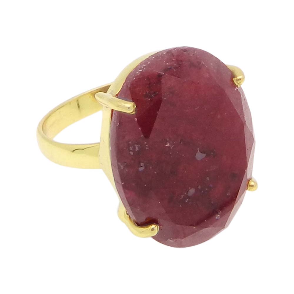 Ruby Corundum 20x15mm Oval 18k Gold Plated Silver Prong Set Ring