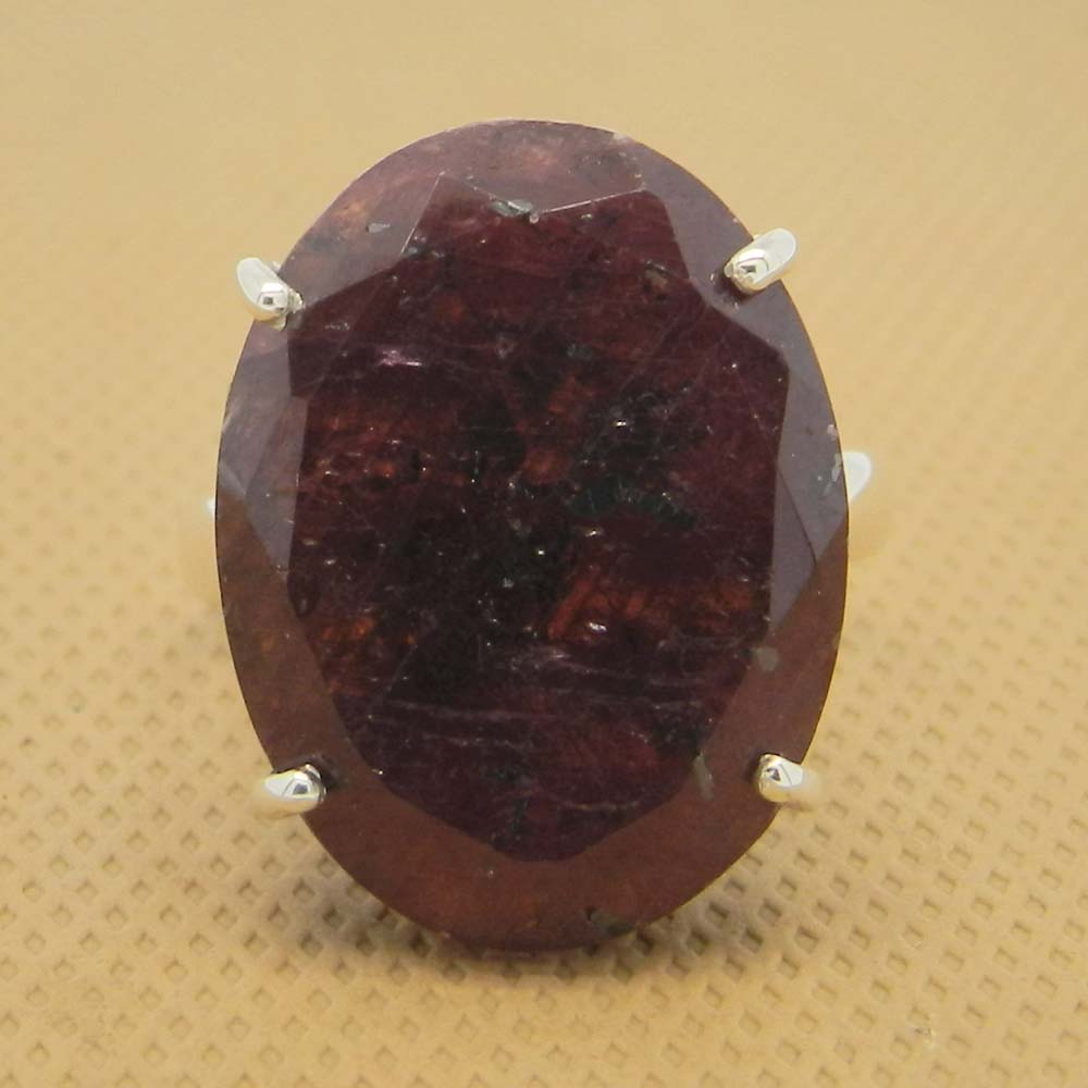 Ruby Corundum 20x15mm Oval 18k Gold Plated Silver Prong Set Ring