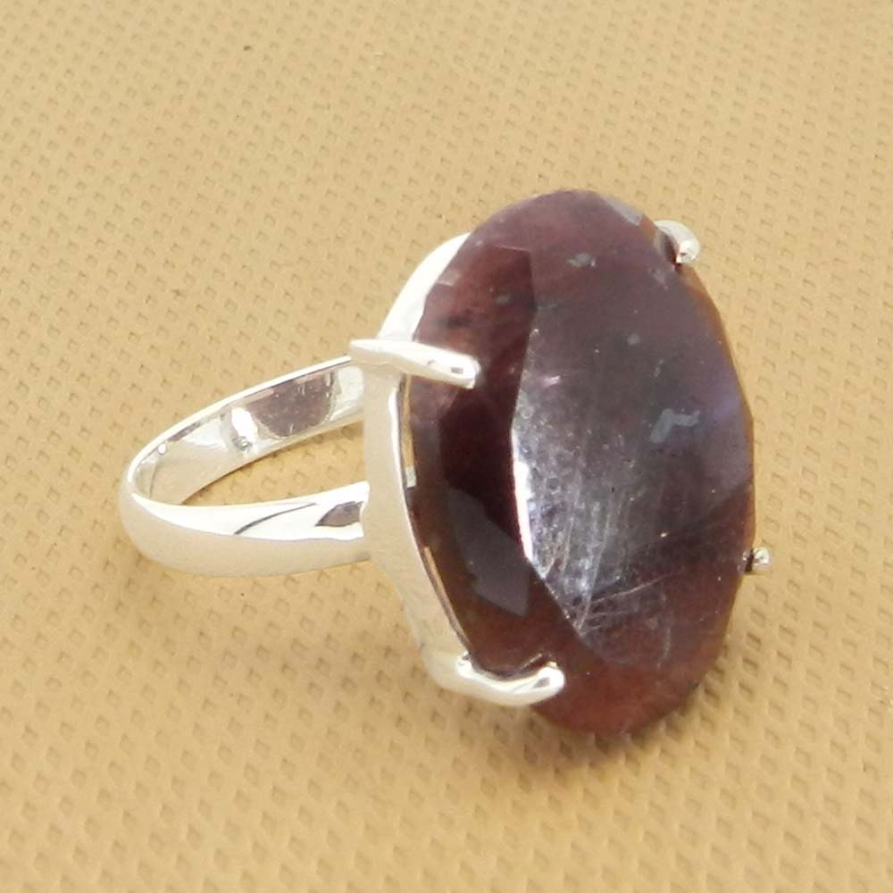 Ruby Corundum 20x15mm Oval 18k Gold Plated Silver Prong Set Ring