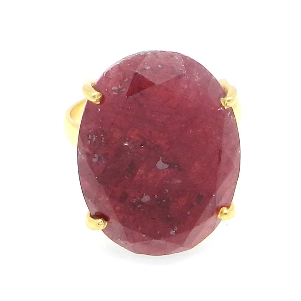 Ruby Corundum 20x15mm Oval 18k Gold Plated Silver Prong Set Ring