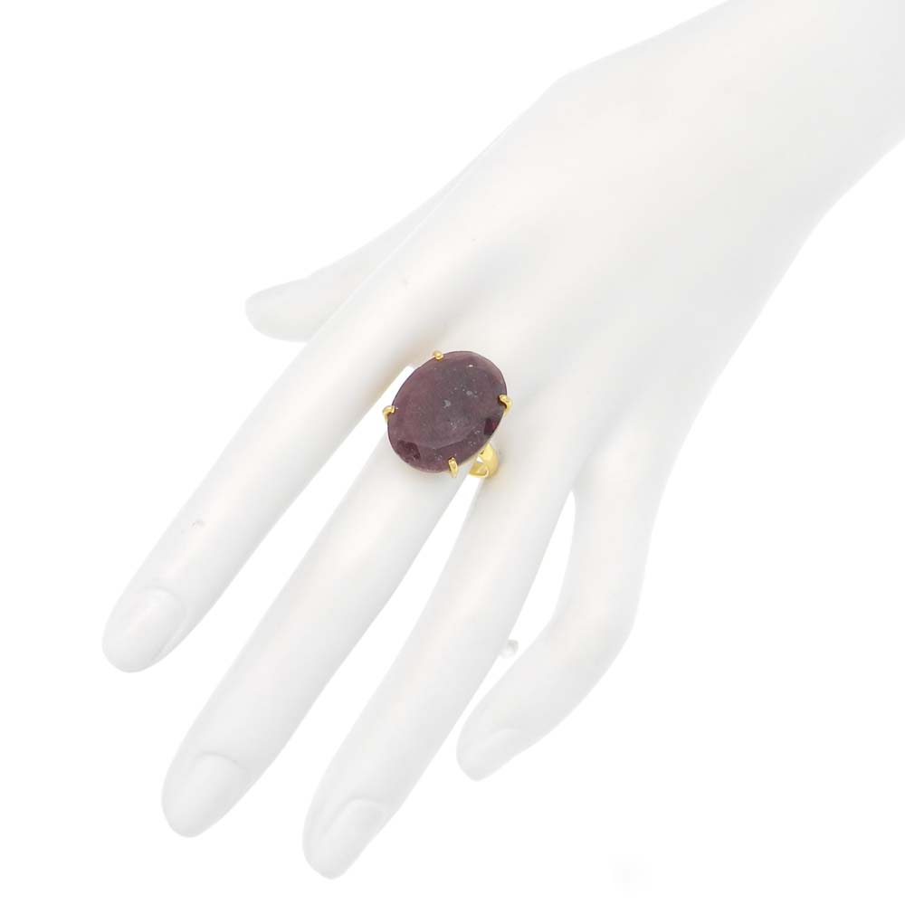 Ruby Corundum 20x15mm Oval 18k Gold Plated Silver Prong Set Ring