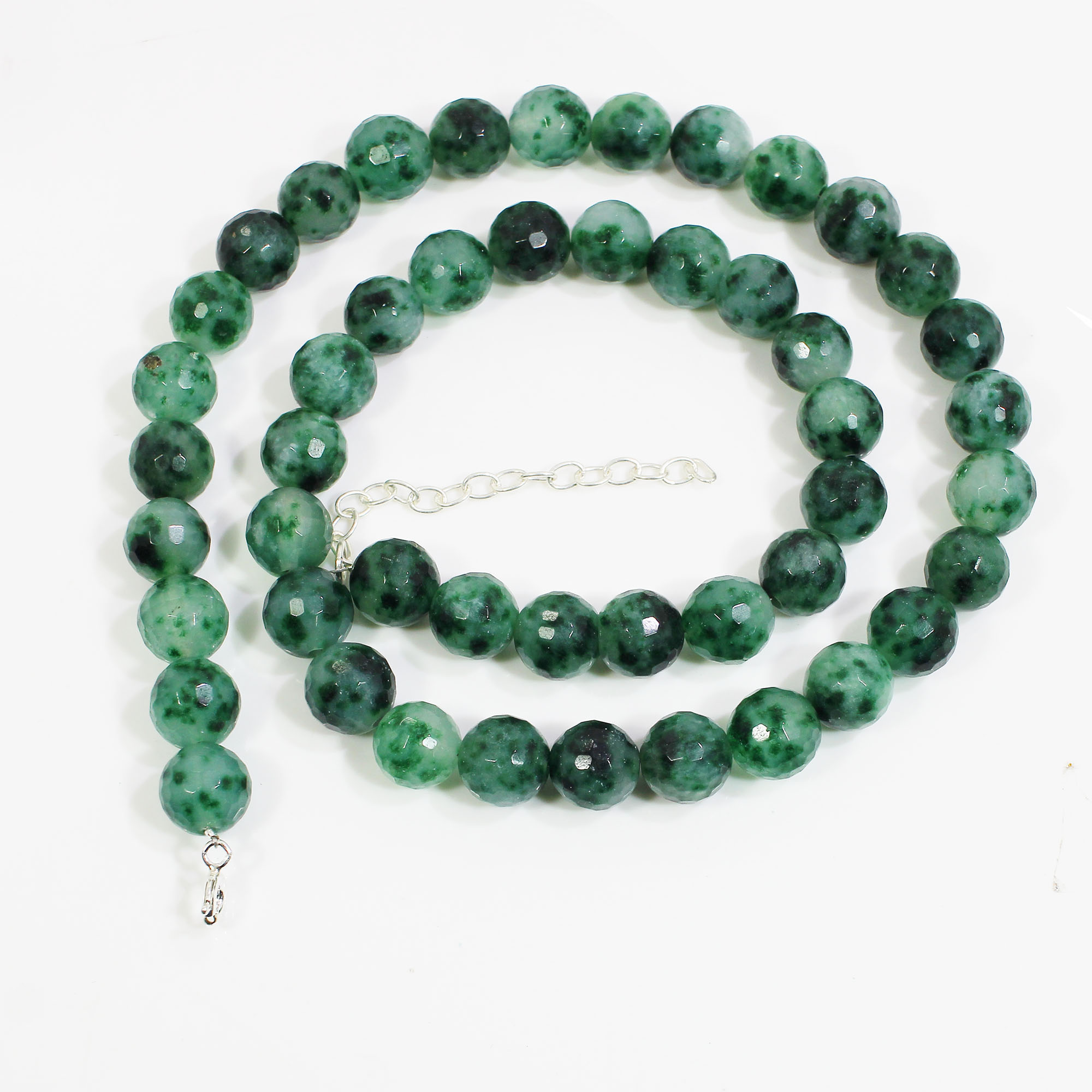 Natural Moss Agate 10mm Round Football Cut Beads 18 Inch Strand Necklace