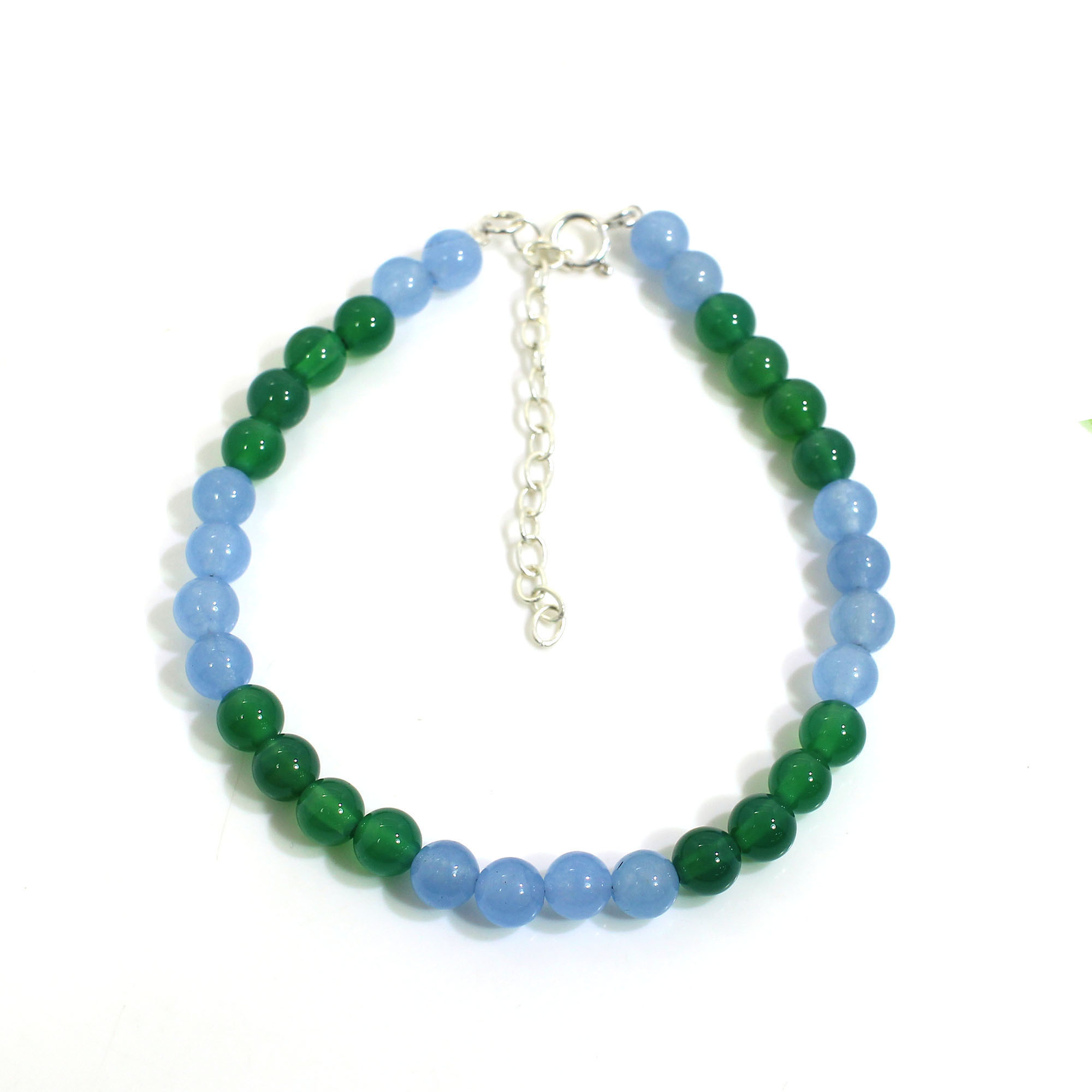 Blue Chalcedony and Green Onyx 6mm Round Cabochon Beads 8 Inch Strand
