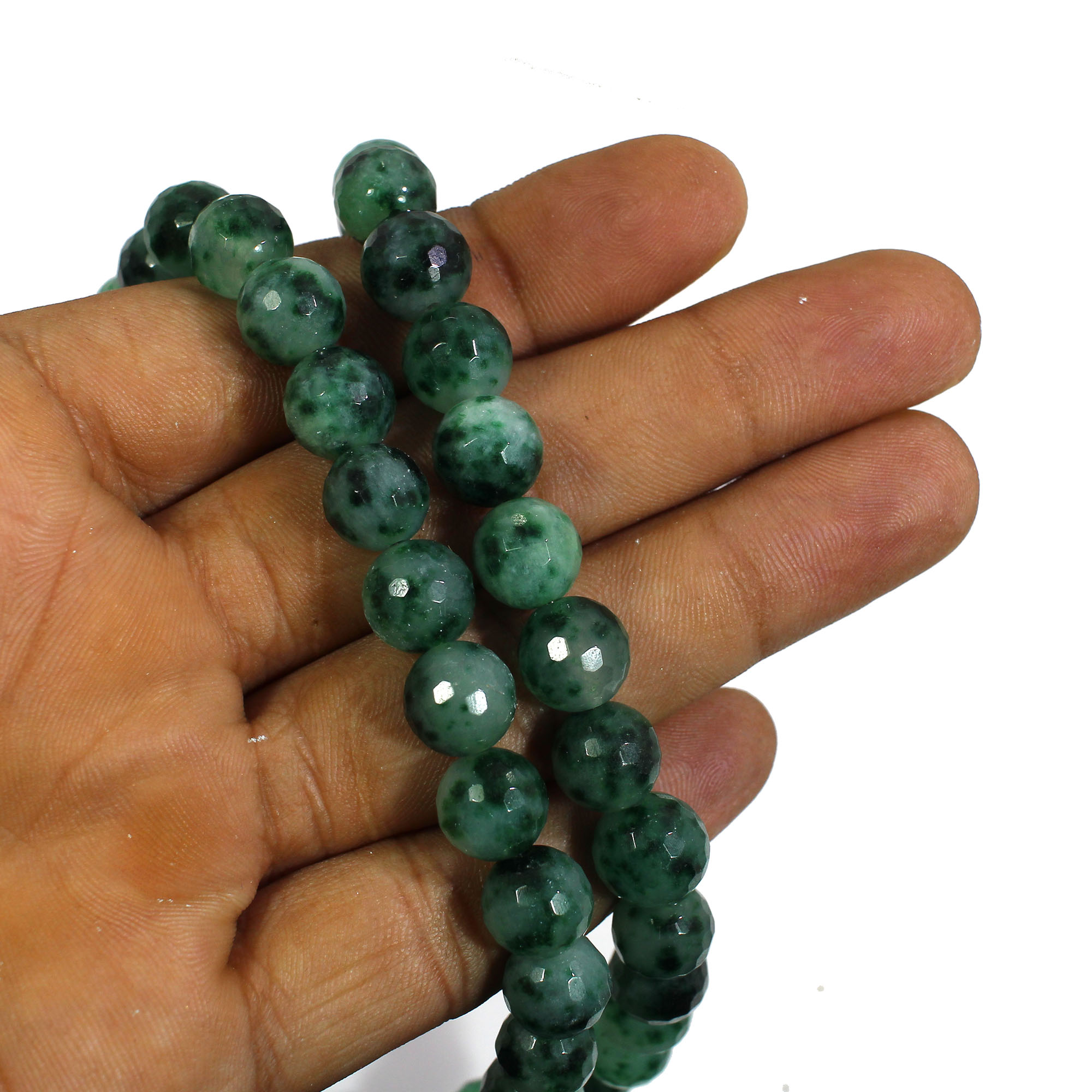 Natural Moss Agate 10mm Round Football Cut Beads 18 Inch Strand Necklace