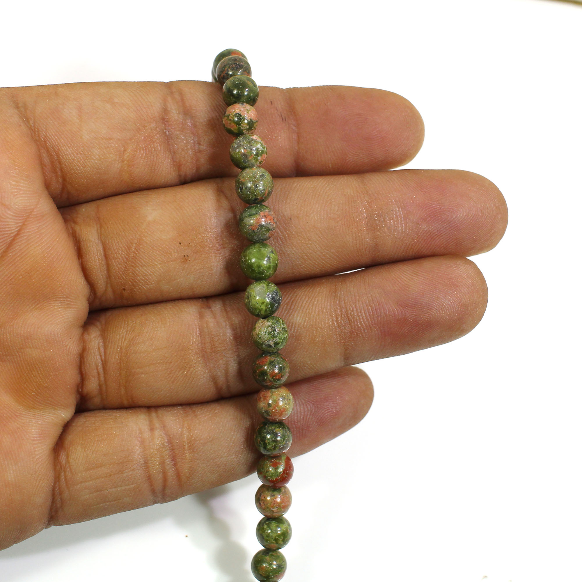 Unakite Jasper 6mm Round Cabochon Beads 8 Inch Strand