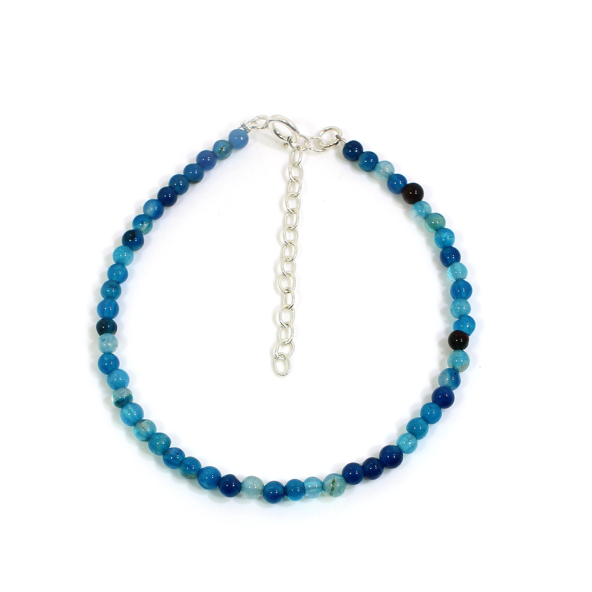 Blue Agate 4mm Round Cabochon Beads 8 Inch Strand