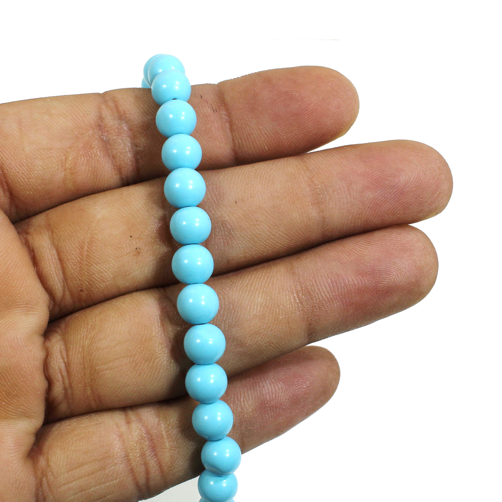 Synthetic Turquoise 7mm Round Cabochon Beads 8 Inch Strand