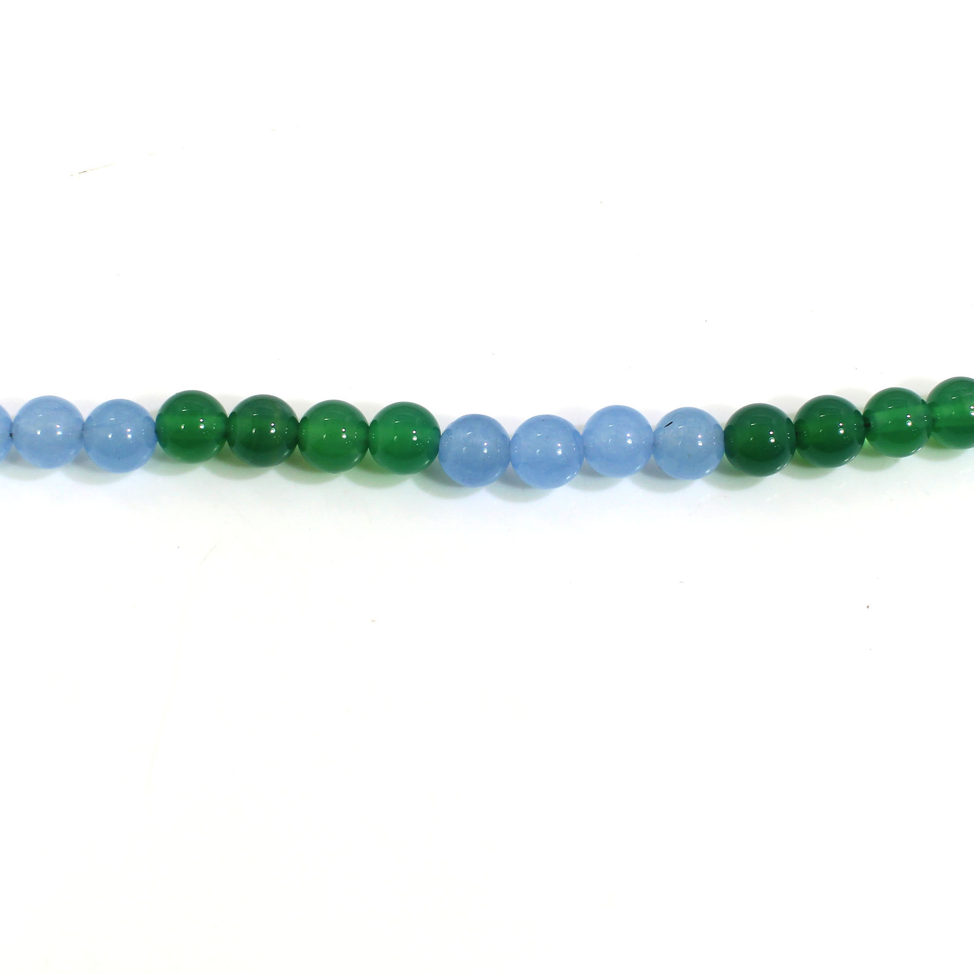 Blue Chalcedony and Green Onyx 6mm Round Cabochon Beads 8 Inch Strand