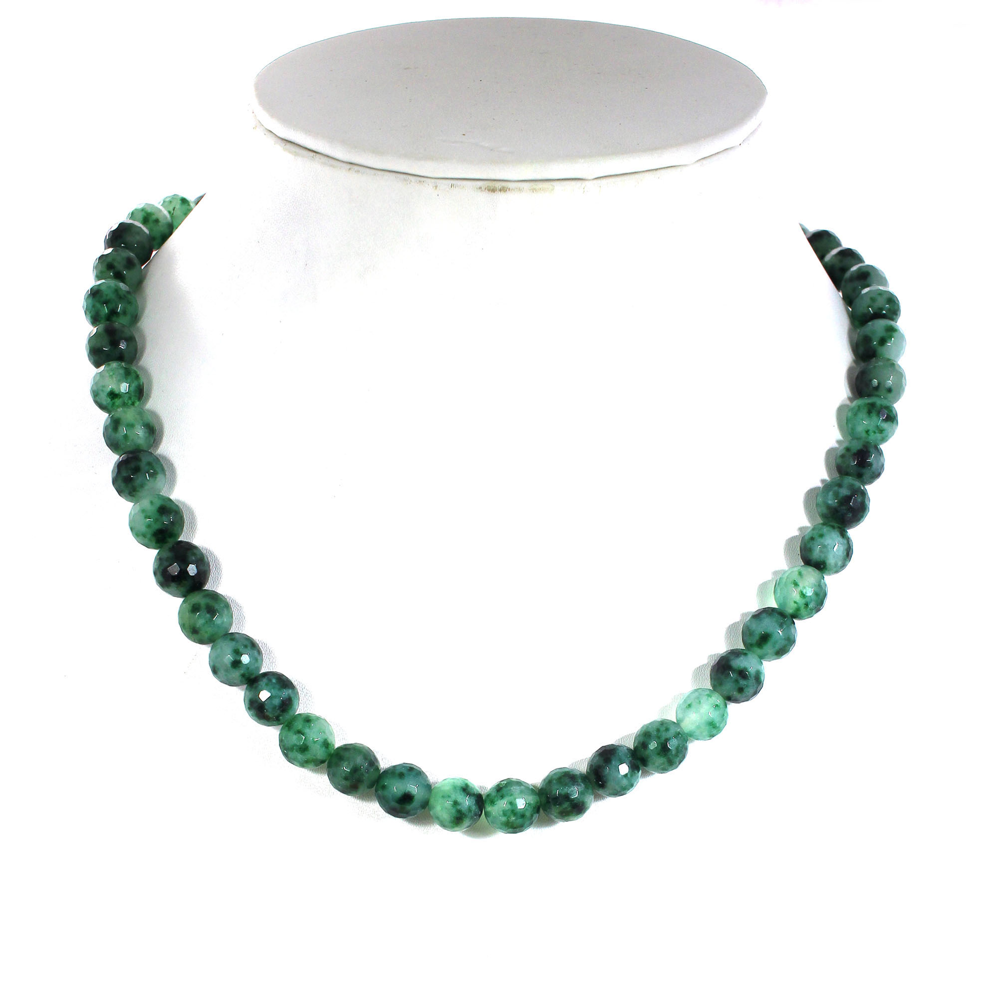 Natural Moss Agate 10mm Round Football Cut Beads 18 Inch Strand Necklace