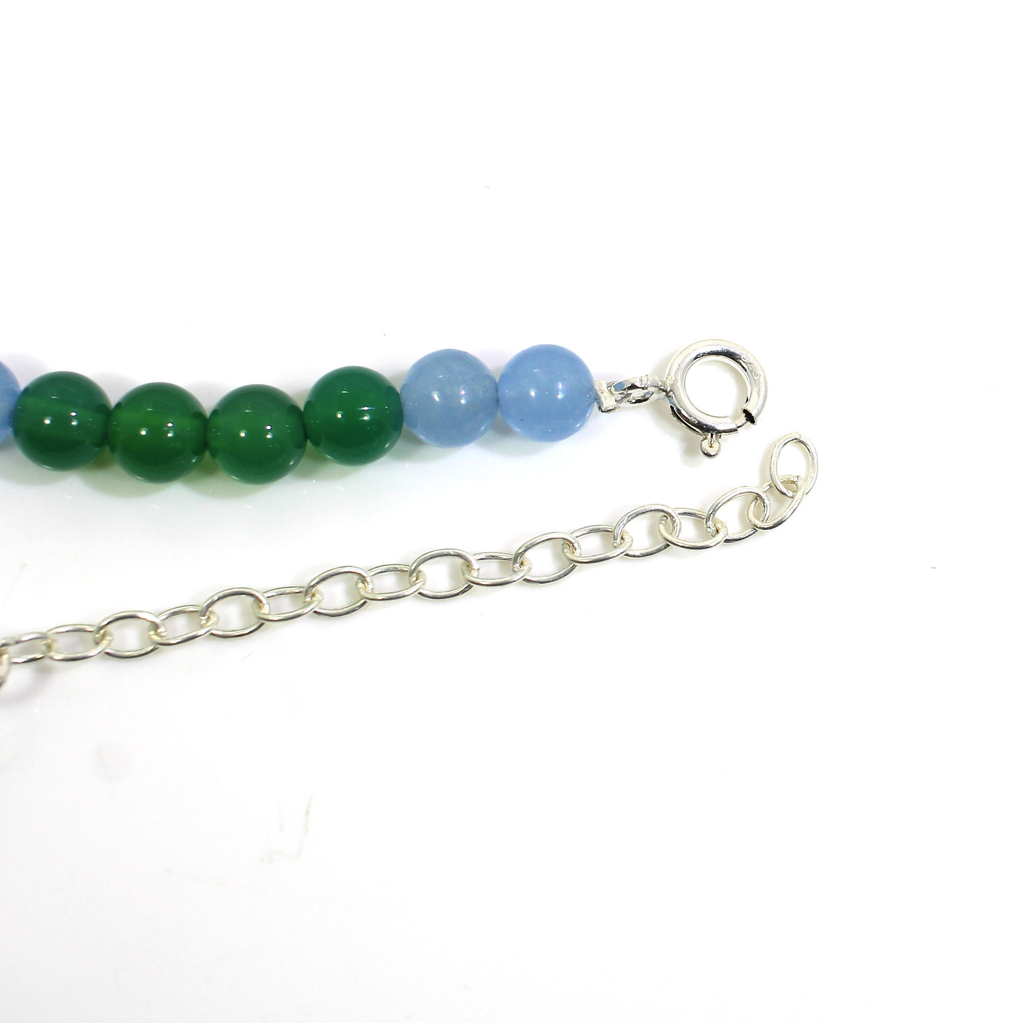 Blue Chalcedony and Green Onyx 6mm Round Cabochon Beads 8 Inch Strand