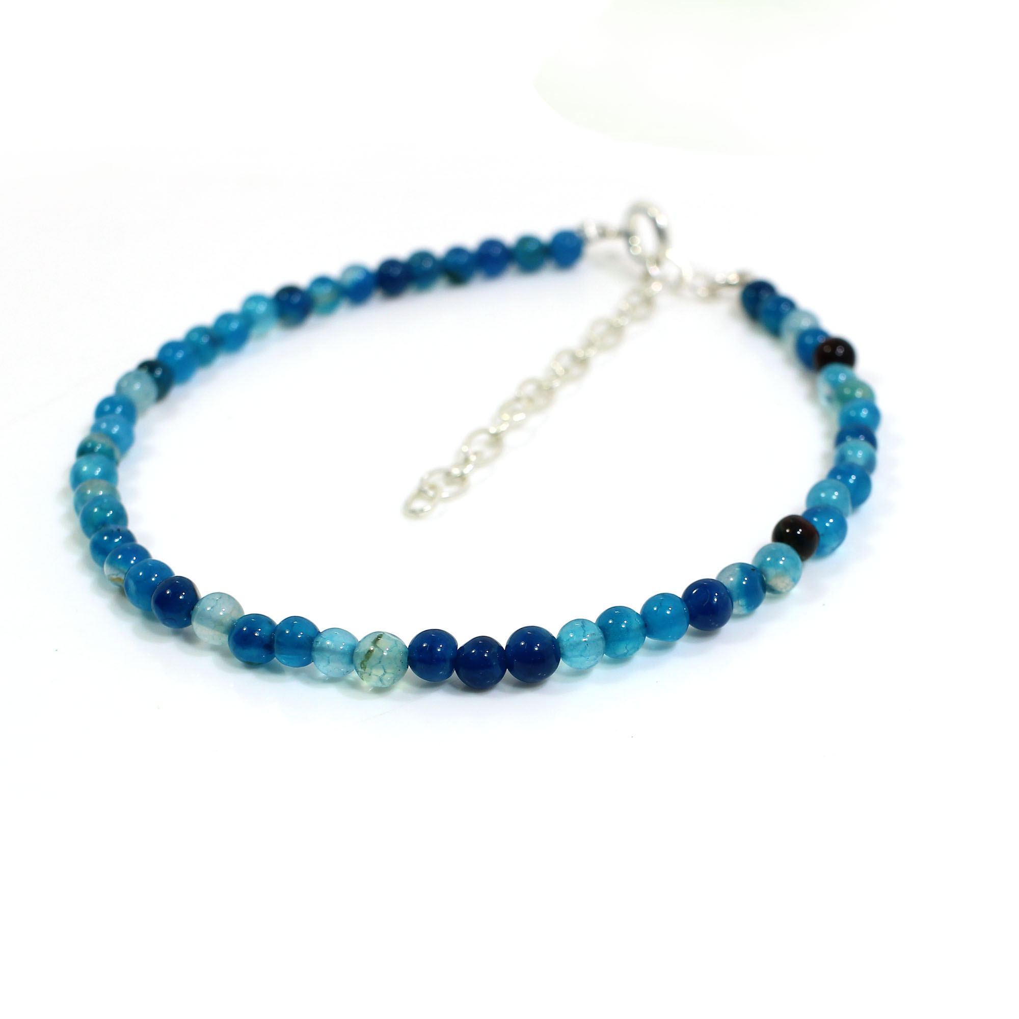 Blue Agate 4mm Round Cabochon Beads 8 Inch Strand
