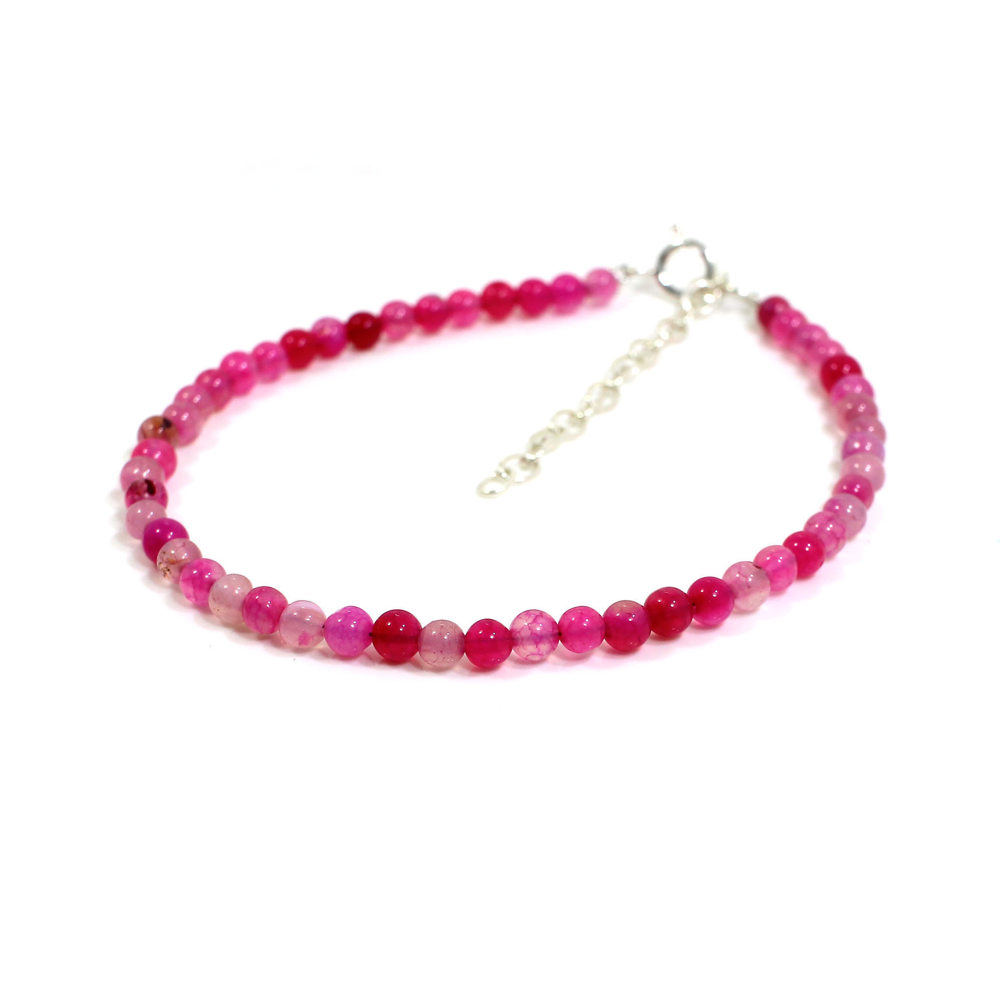 Pink Agate 4mm Round Cabochon Beads 8 Inch Strand