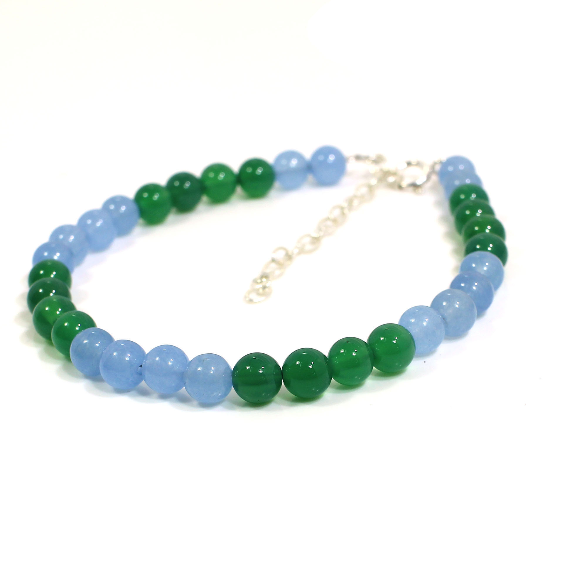 Blue Chalcedony and Green Onyx 6mm Round Cabochon Beads 8 Inch Strand