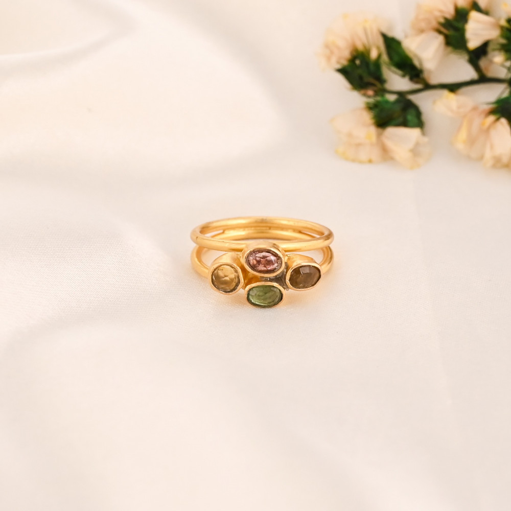 Image of Natural Multi Tourmaline Gemstone 925 Sterling Silver Ring Handmade Jewelry for Women's
