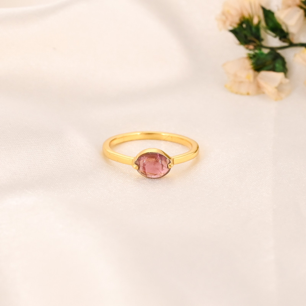 Image of Natural Pink Tourmaline Gemstone 925 Sterling Silver Ring Handmade Jewelry for Women's