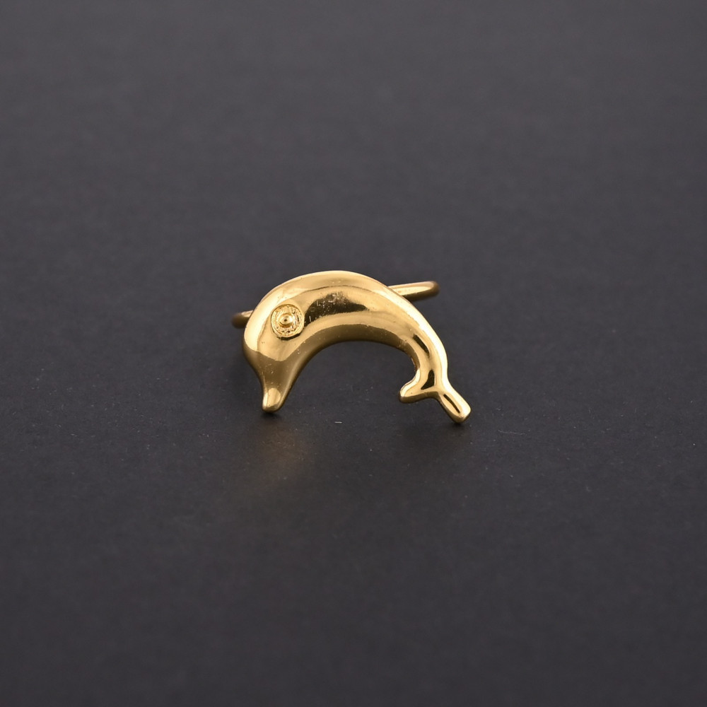 Image of 925 Sterling Silver Gold Plated Dolphin Ring Adjustable Animal Jewelry for Unisex