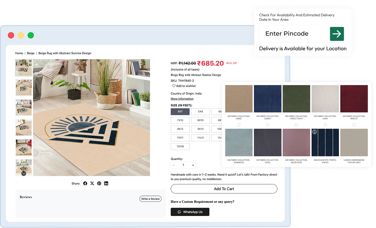Custom eCommerce platforms for fabrics, curtains & décor