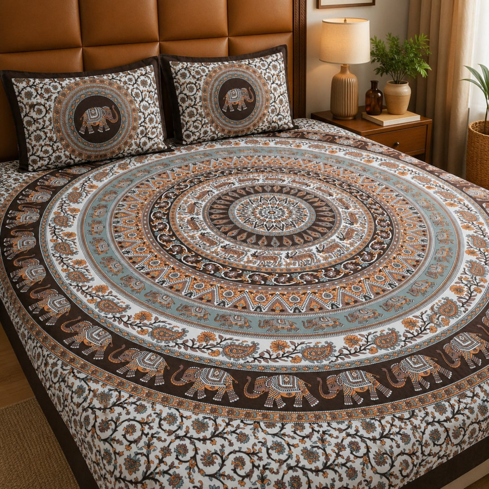 Image of Aranya  Mandala Pure Cotton Queen Size Bedsheet