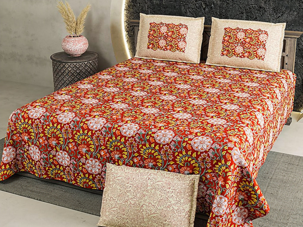 Image of Autumn Bloom Pure Cotton Super King Size Bedsheet