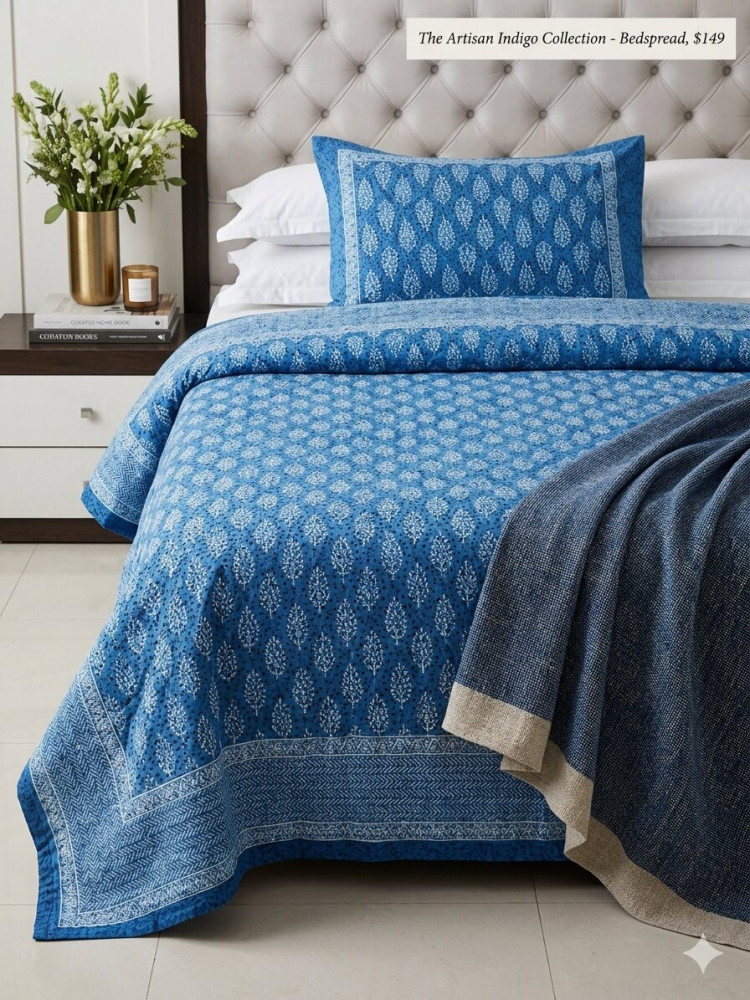 Image of Azure Buta King Size Bedsheet