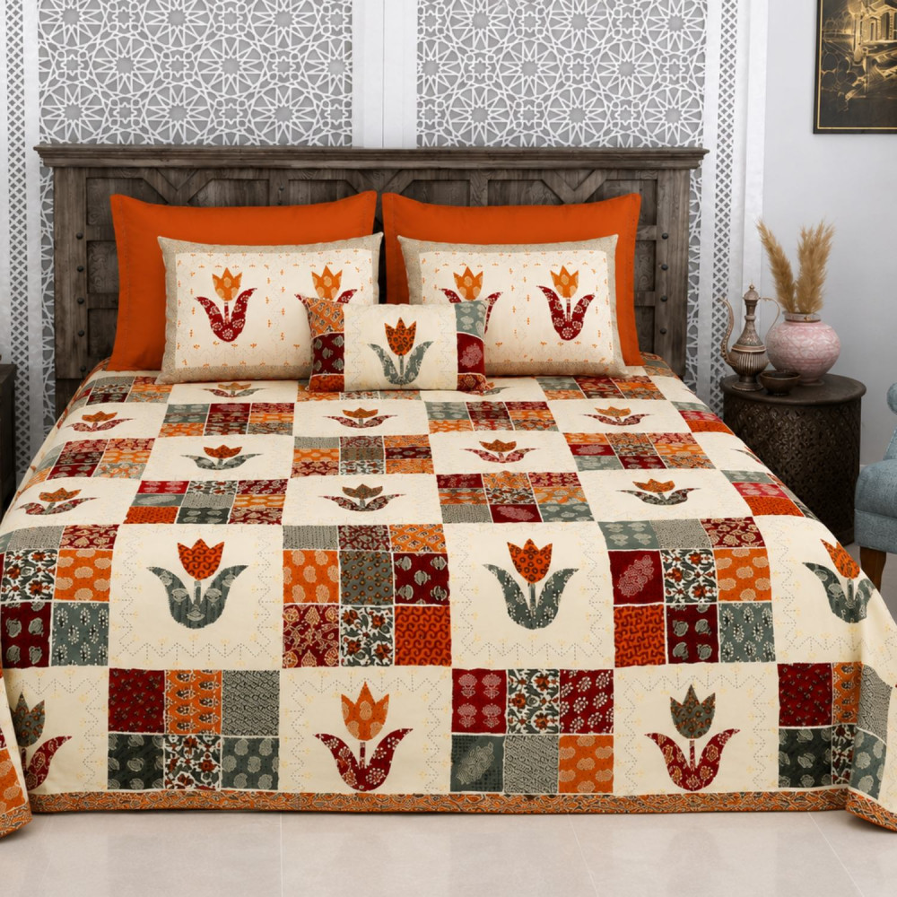 Image of Bagru Gulnaar Pure Cotton Super King Size Bedsheet