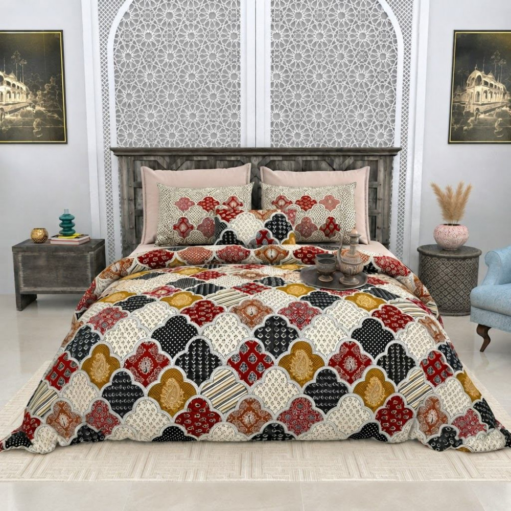 Image of Bagru Mehrab Pure Cotton Super King Size Bedsheet