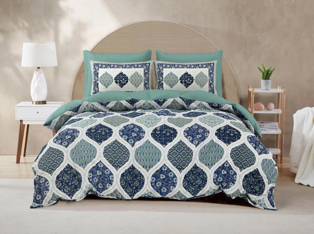 Image of Blue Ajrak King Size Bedsheet