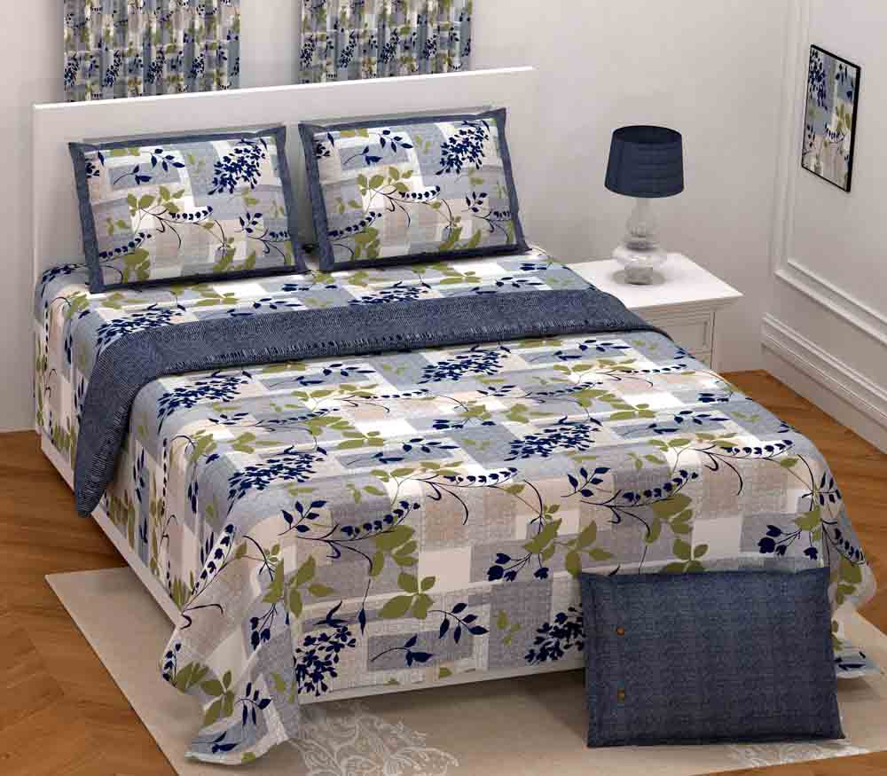 Image of Blue Fern Pure Cotton Super King Size Bedsheet