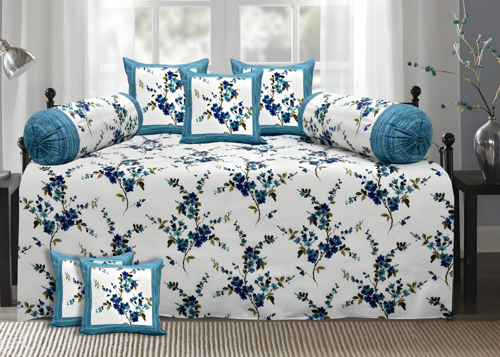 Image of Blue Meadow 8 Pcs Premium Diwan set