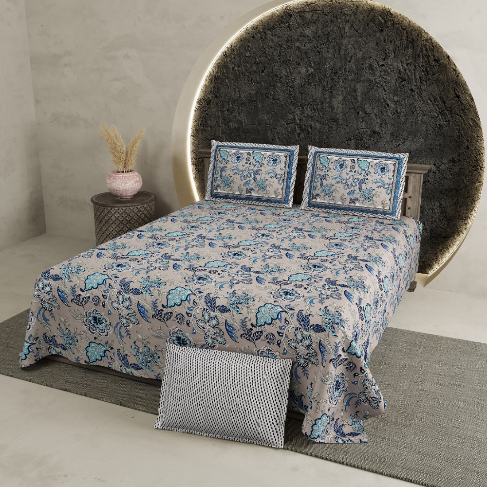 Image of Blue Mist Pure Cotton Super King Size Bedsheet