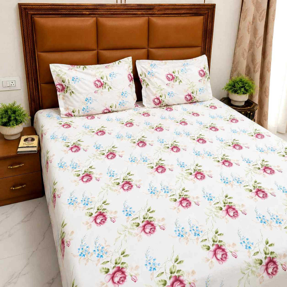 Image of Blush Garden Pure Cotton Super King Size Bedsheet
