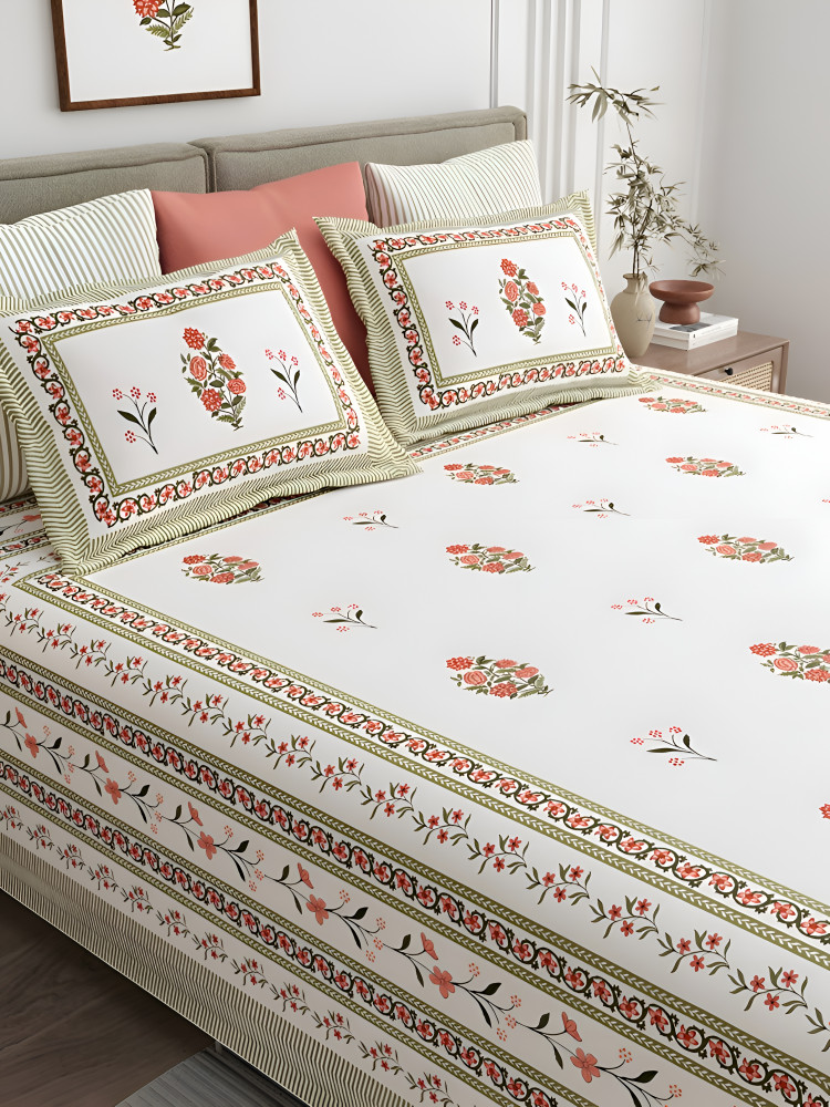 Image of Coral Garden Percale Cotton Super King Size Bedsheet