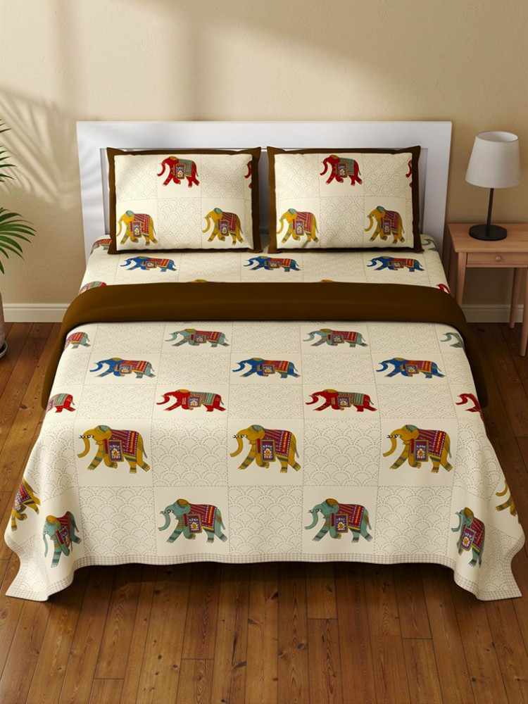 Image of Elephant Walk Pure Cotton Super King Size Bedsheet