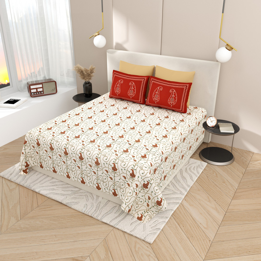 Image of Ethnic Vine Pure Cotton Super King Size Bedsheet