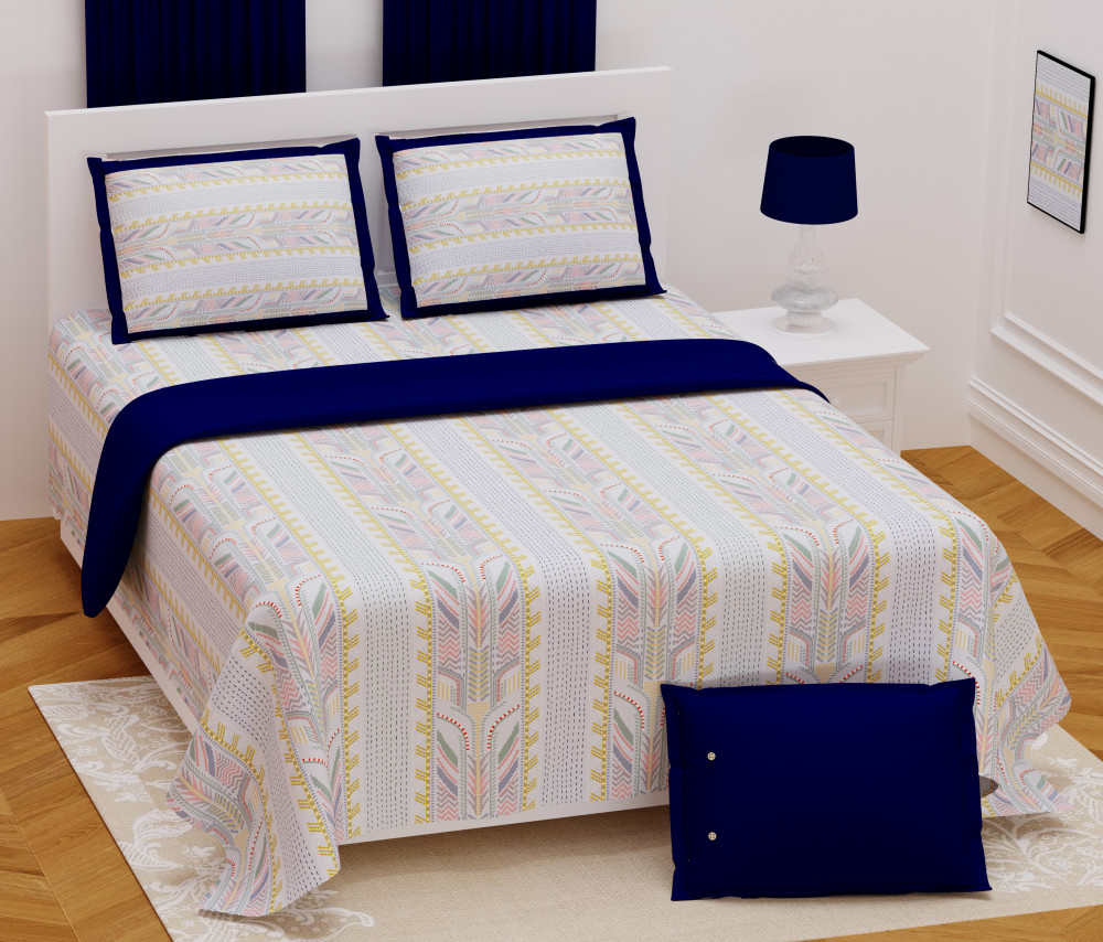 Image of Feather Lines Pure Cotton Super King Size Bedsheet