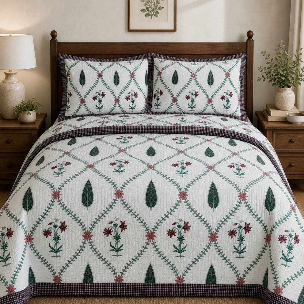 Image of Mint Green Pure Cotton Quilted Bedcover