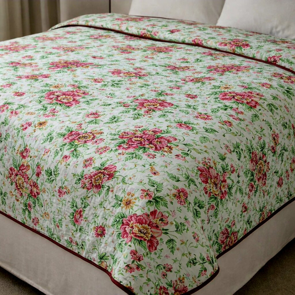 Image of Blue Garden Pure Cotton Quilted Bedcover