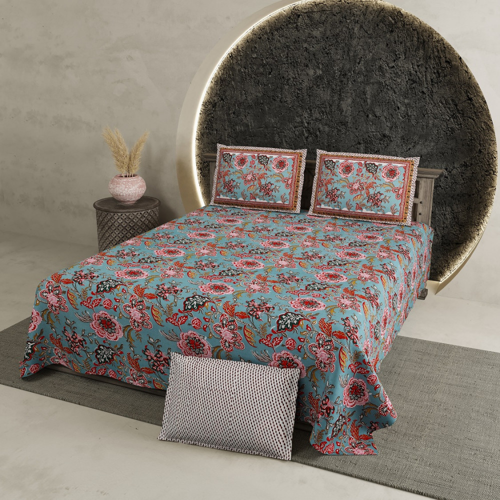 Image of Firozi Garden Pure Cotton Super King Size Bedsheet