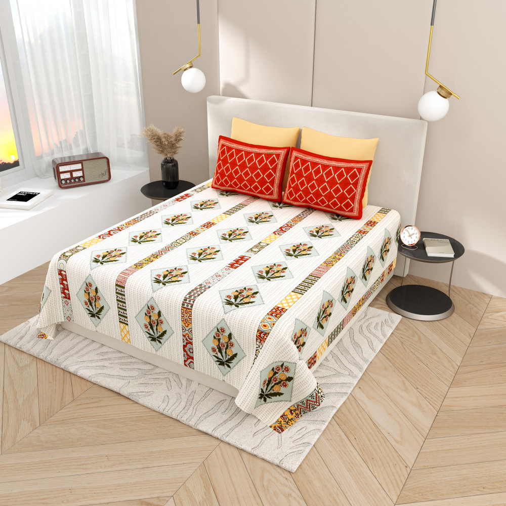 Image of Floral Patch Pure Cotton Super King Size Bedsheet