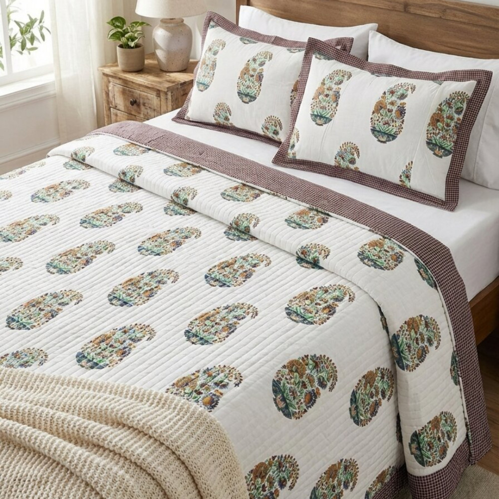 Image of Paisley Boota Pure Cotton Quilted Bedcover