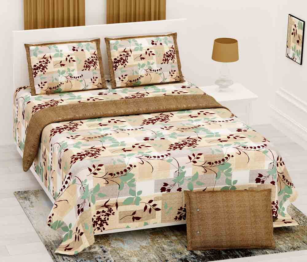 Image of Golden Leaf Pure Cotton Super King Size Bedsheet