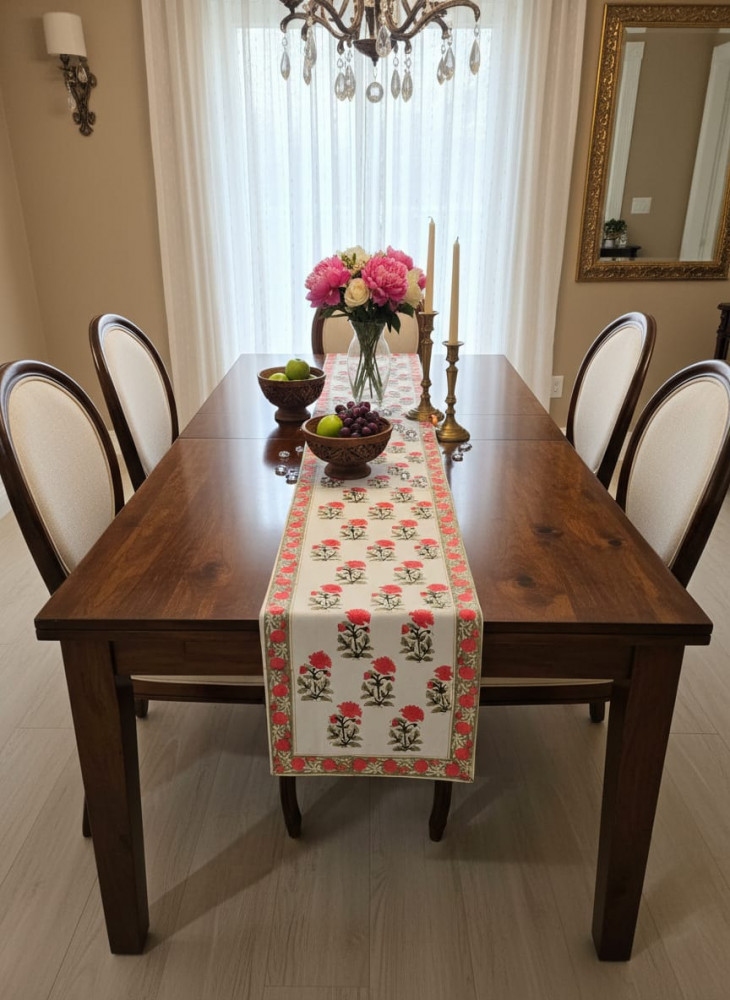 Image of Gul Bahaar Handblock Canvas Cotton Table Runner