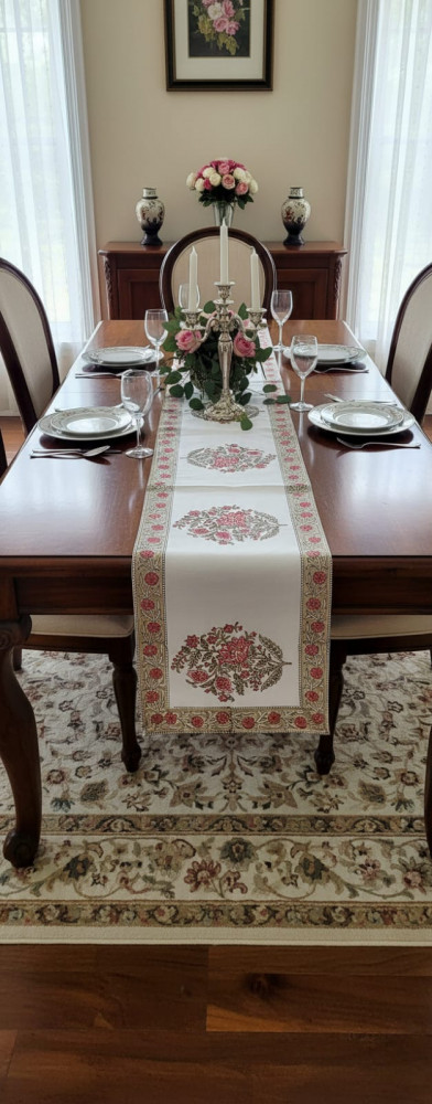 Image of Gul Meher Handblock Canvas Cotton Table Runner