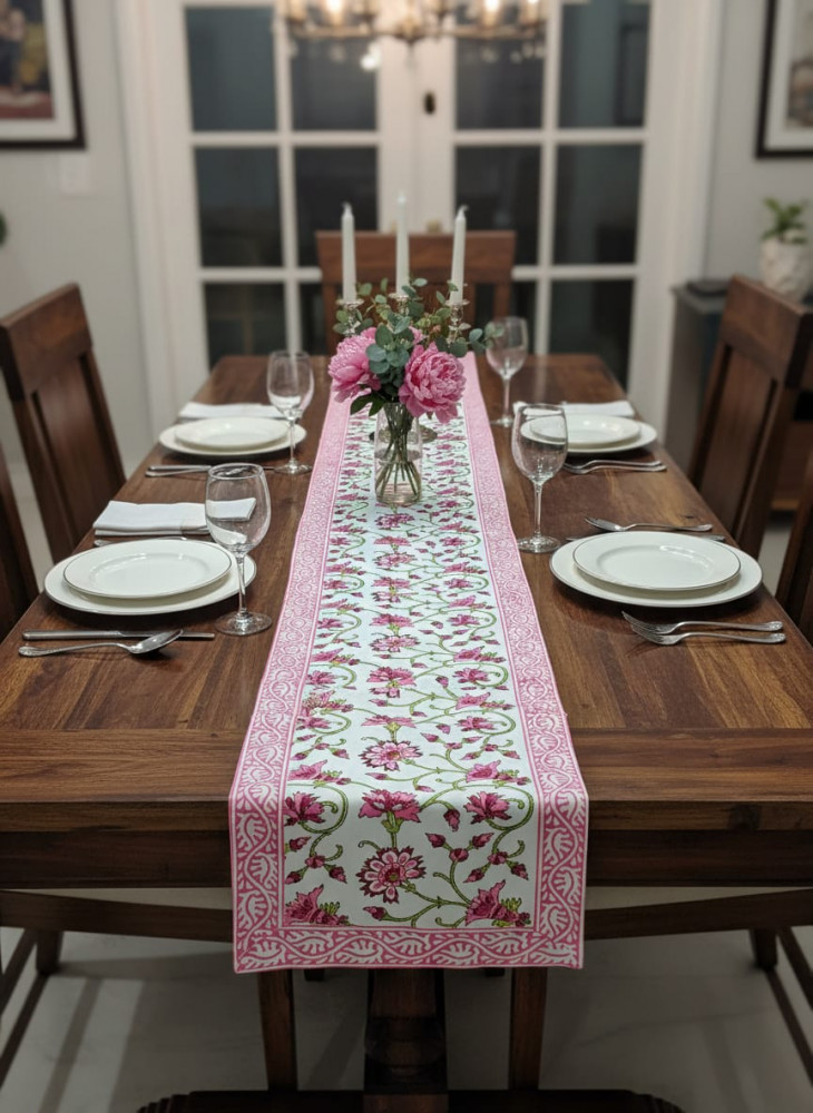 Image of Gulnaar Handblock Canvas Cotton Table Runner