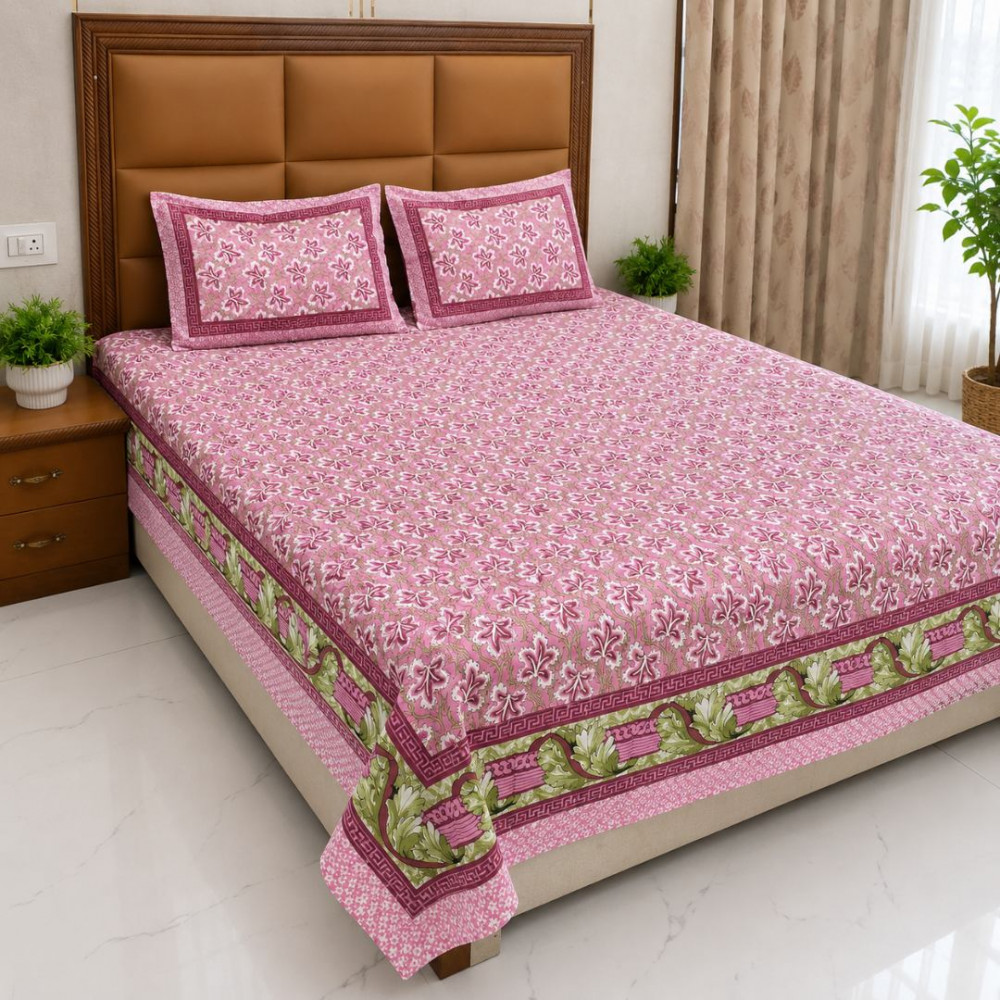 Image of Gulnaar Pink King Size Bedsheet