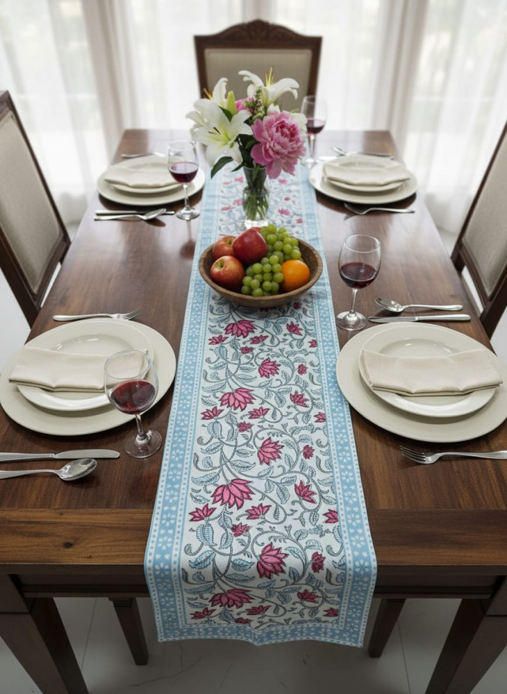 Image of Gulragini Handblock Canvas Cotton Table Runner